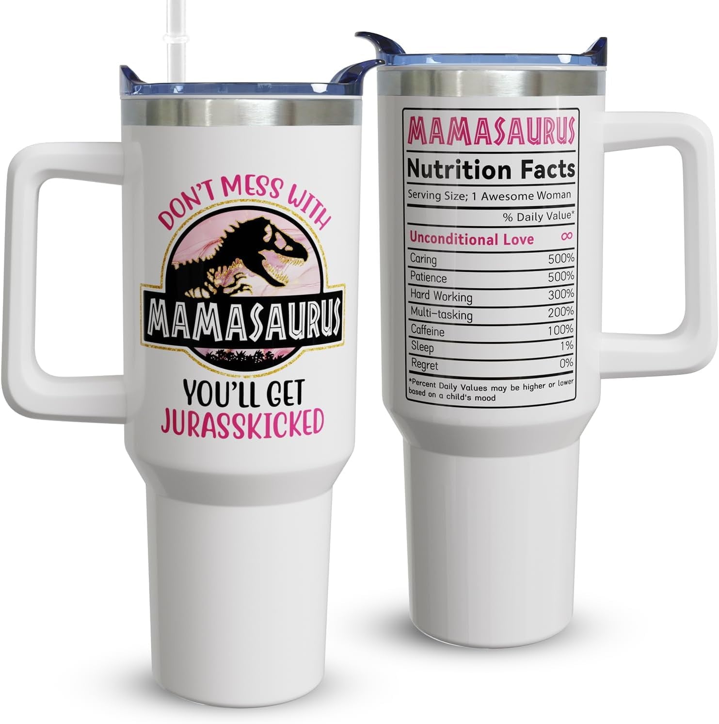 40oz Mom Tumbler with Handle Mamasaurus cup, Mom Gifts from Daughter/Son,Mama Birthday gifts, Mother''s Day Gift for Mama， Best Mother In Law Gift,Mother Coffee cup Stainless Steel Travel Mugs