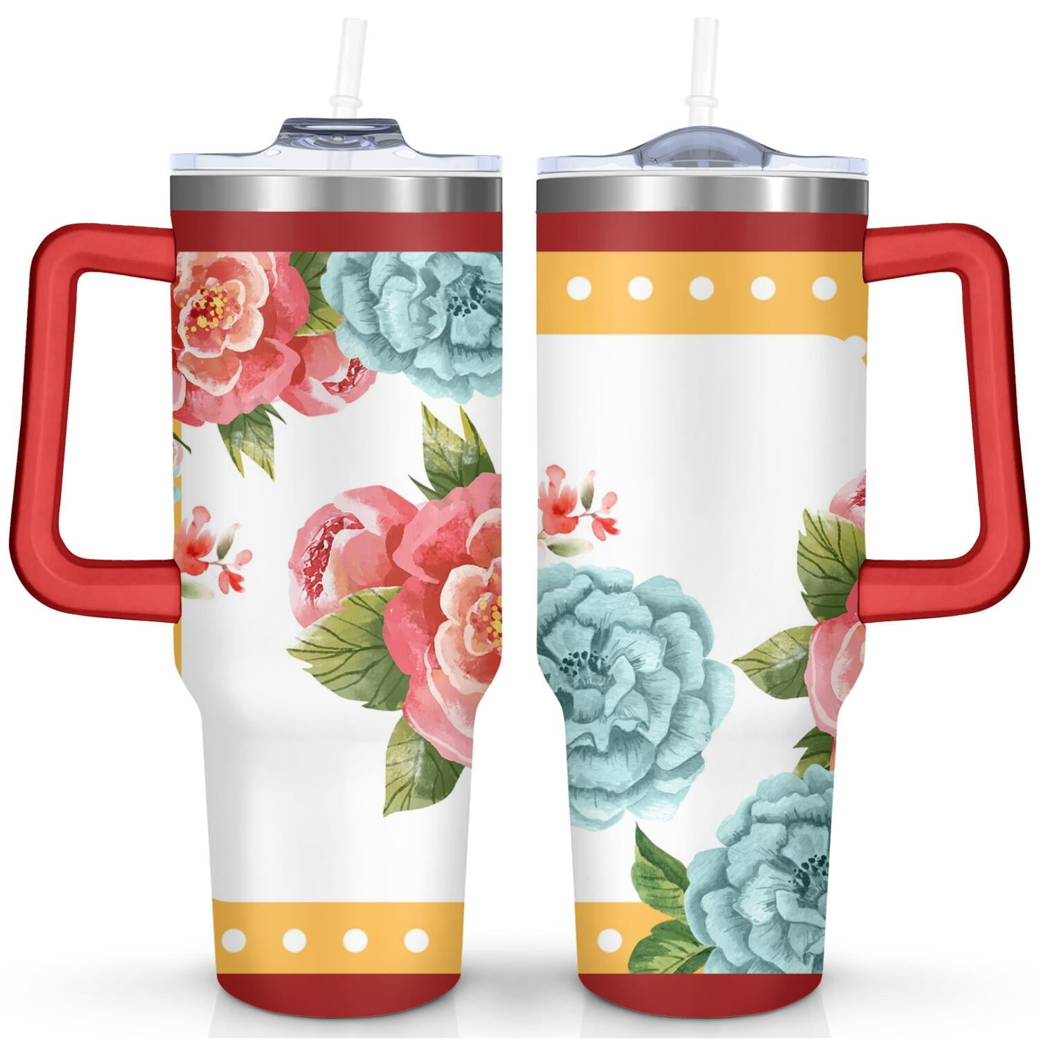 40oz Pioneer Colorful Floral Stainless Steel Flip Straw Tumbler with Lid - Reusable Stainless Steel Cup