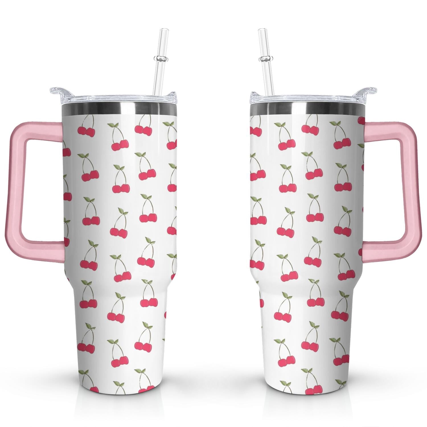 40oz Red Cherry Fruit Pattern Stainless Steel Flip Straw Tumbler Spill - Reusable Stainless Steel Cup