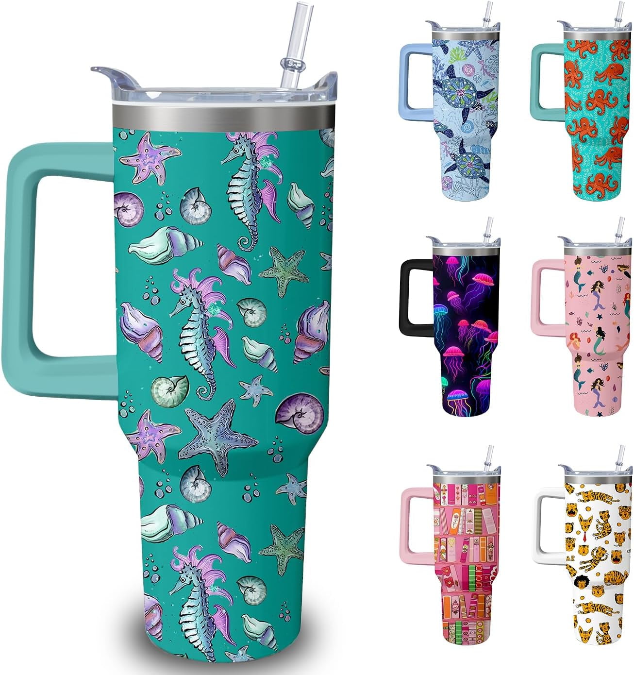 40oz Cute Highland Cow Tumbler with Handle and Straw, Animal Lovers - Insulated Travel Tumbler Cup