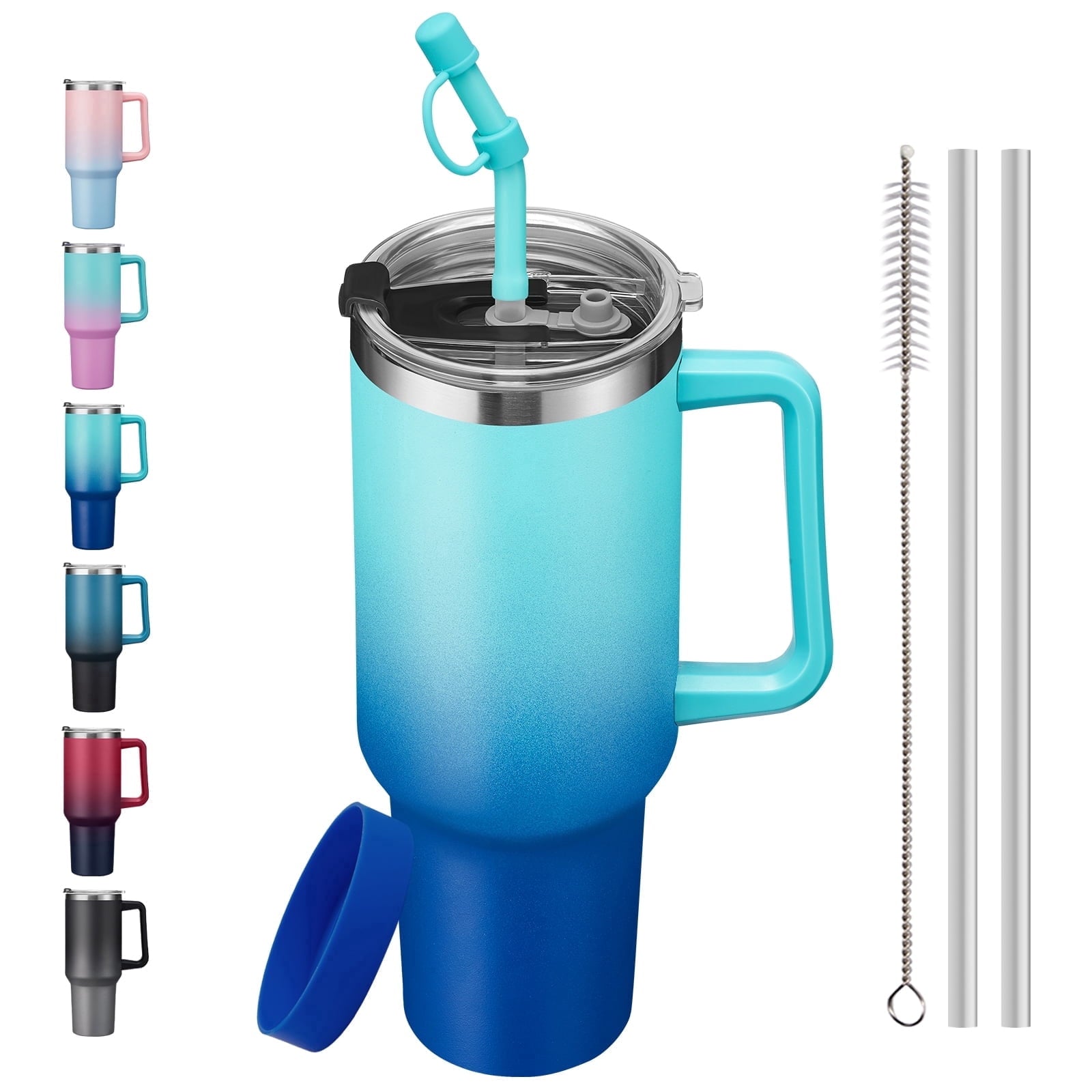 SUNSOC 40oz Insulated Tumbler with Handle and Straw – Stainless Steel - Insulated Travel Coffee Mug
