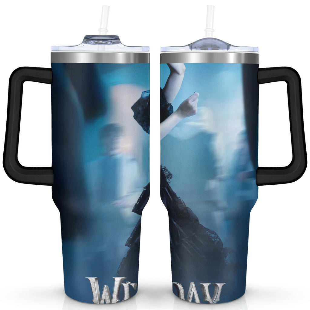 40oz Wednesday Girl Stainless Steel Tumbler with Lid and Straw,Wednesday Stuff - Reusable Stainless Steel Cup