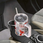 Cardinal Insulated Tumbler with Lid and Straw, Stainless Steel Travel Mug with Handle, Floral Rustic Cardinal Cup, Double Wall Hot Cold Drink Tumbler, Gift for Women & Nature Lovers