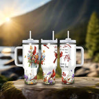 Cardinal Bird Floral Insulated Tumbler with Lid and Straw, Stainless Steel Travel Mug with Handle, Wildflower Spring Art Design