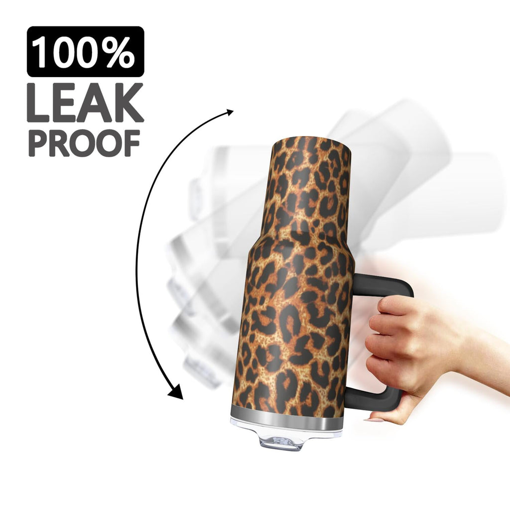 Leopard Print 40oz Tumbler with Handle and Straw, Large Capacity Travel Cup for Hot & Cold Drinks, Double Walled Vacuum Insulated Cup,Birthday Gifts for Women Girls