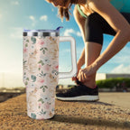 40oz Easter Bunny Tumbler with Handle and Straw, Rabbit Stainless Steel Travel Mug Water Bottle, Vacuum Insulated Cup, Gifts for Women Bunny Lovers