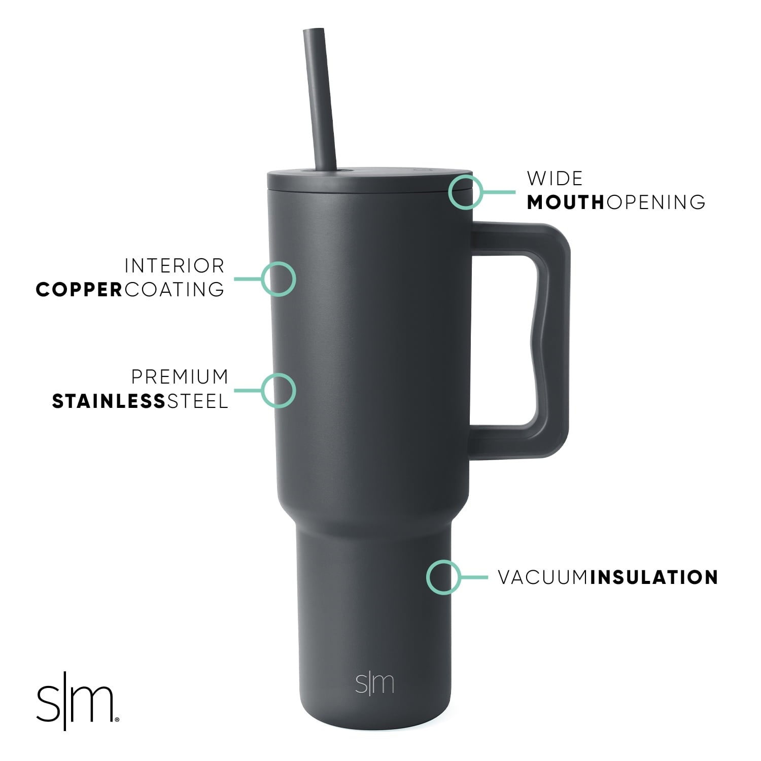 Simple Modern 40 fl oz Insulated Stainless Steel Trek Tumbler with Straw Lid | Graphite