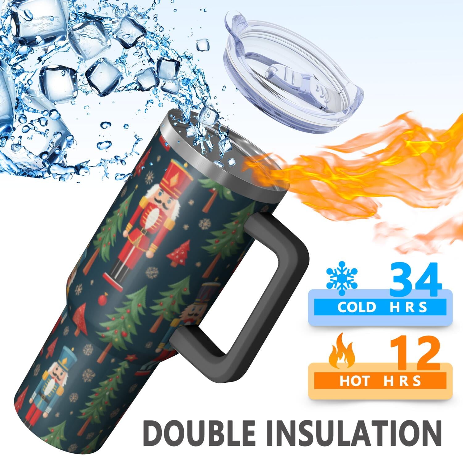 1pc nutcracker 40oz Tumbler with Straw & Handle - Insulated Stainless Steel Cup | Holiday Gift for Man Women (Christmas, Valentine's, Birthday)