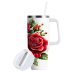 Ryvnso 40 oz Tumbler with Handle and Straw Insulated Stainless Steel Travel Mug with Lid Roses Flower