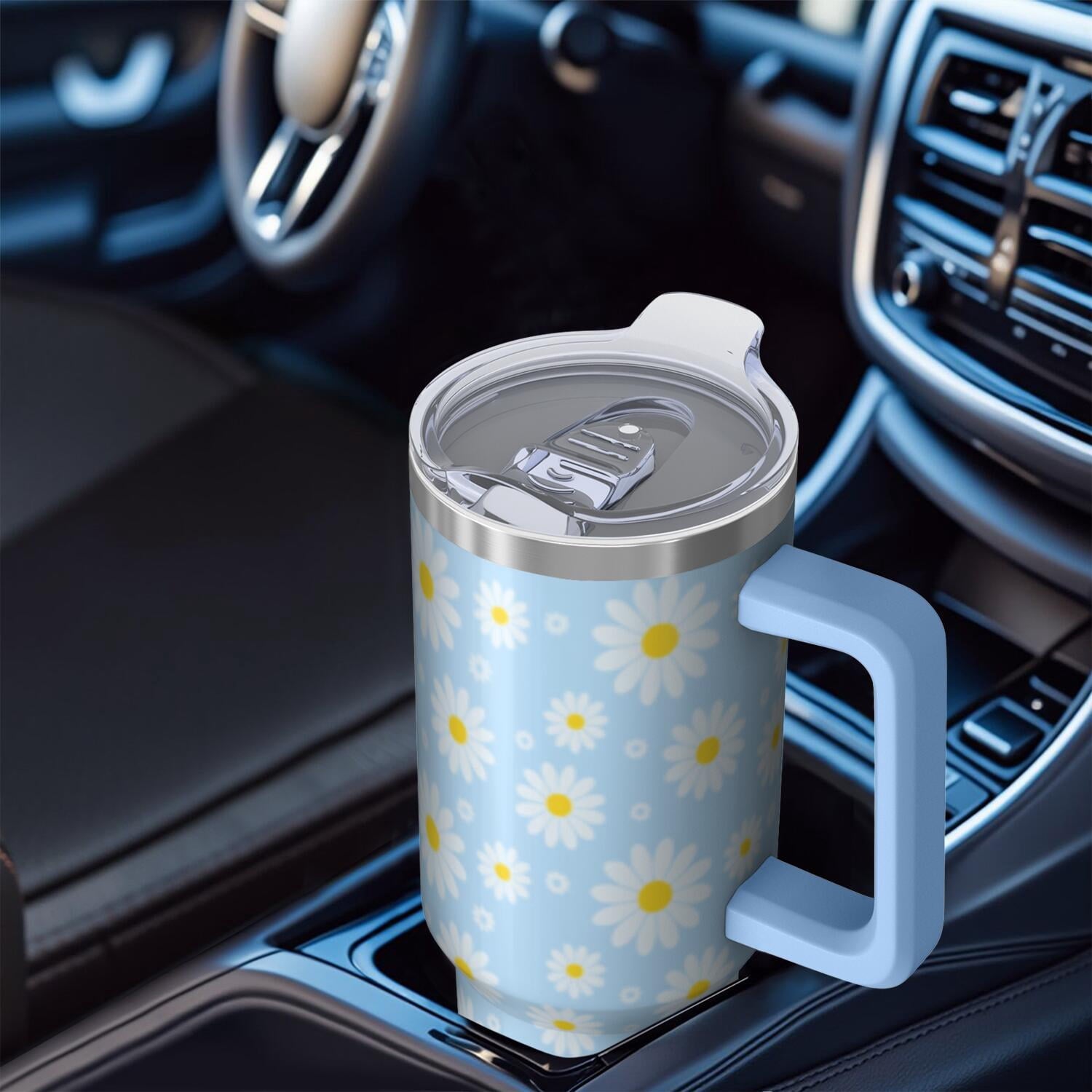 1pc daisy 40oz Tumbler with Straw & Handle - Insulated Stainless Steel Cup | Holiday Gift for Man Women (Christmas, Valentine's, Birthday)