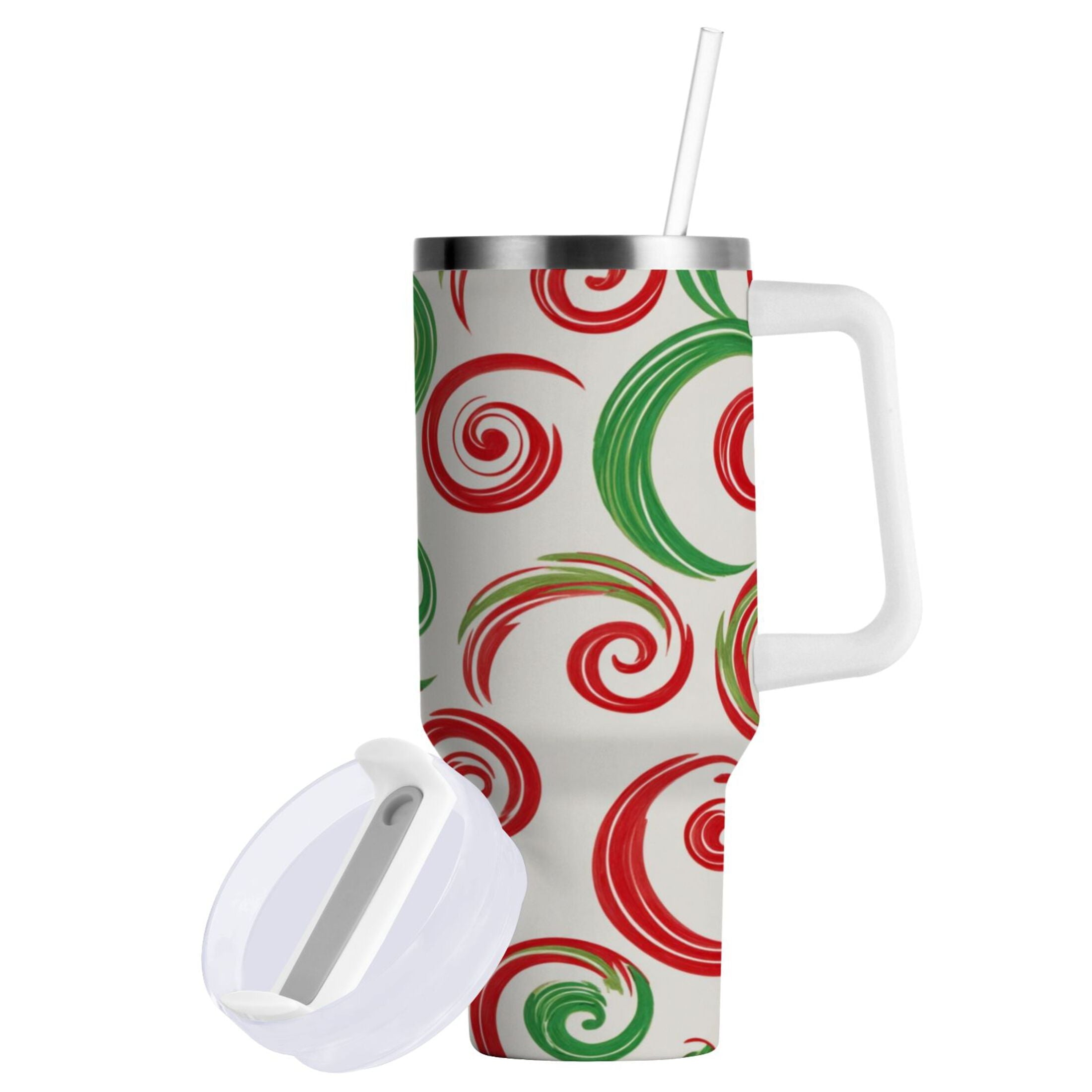 40 oz Insulated Stainless Steel Tumbler Double Wall Stainless Steel Tumbler with 2-Way Drinking Red and Green Swirls
