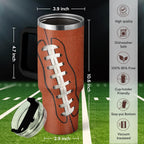 Football Tumbler with Handle 40oz Insulated Stainless Steel Cup with Lid & Straw, Travel Cup, Gifts for Men, Boys, Players, Coaches, Sports Lovers, Christmas, Birthday