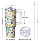 1pc Paw prints 40oz Tumbler with Straw & Handle - Insulated Stainless Steel Cup | Holiday Gift for Man Women (Christmas, Valentine's, Birthday)