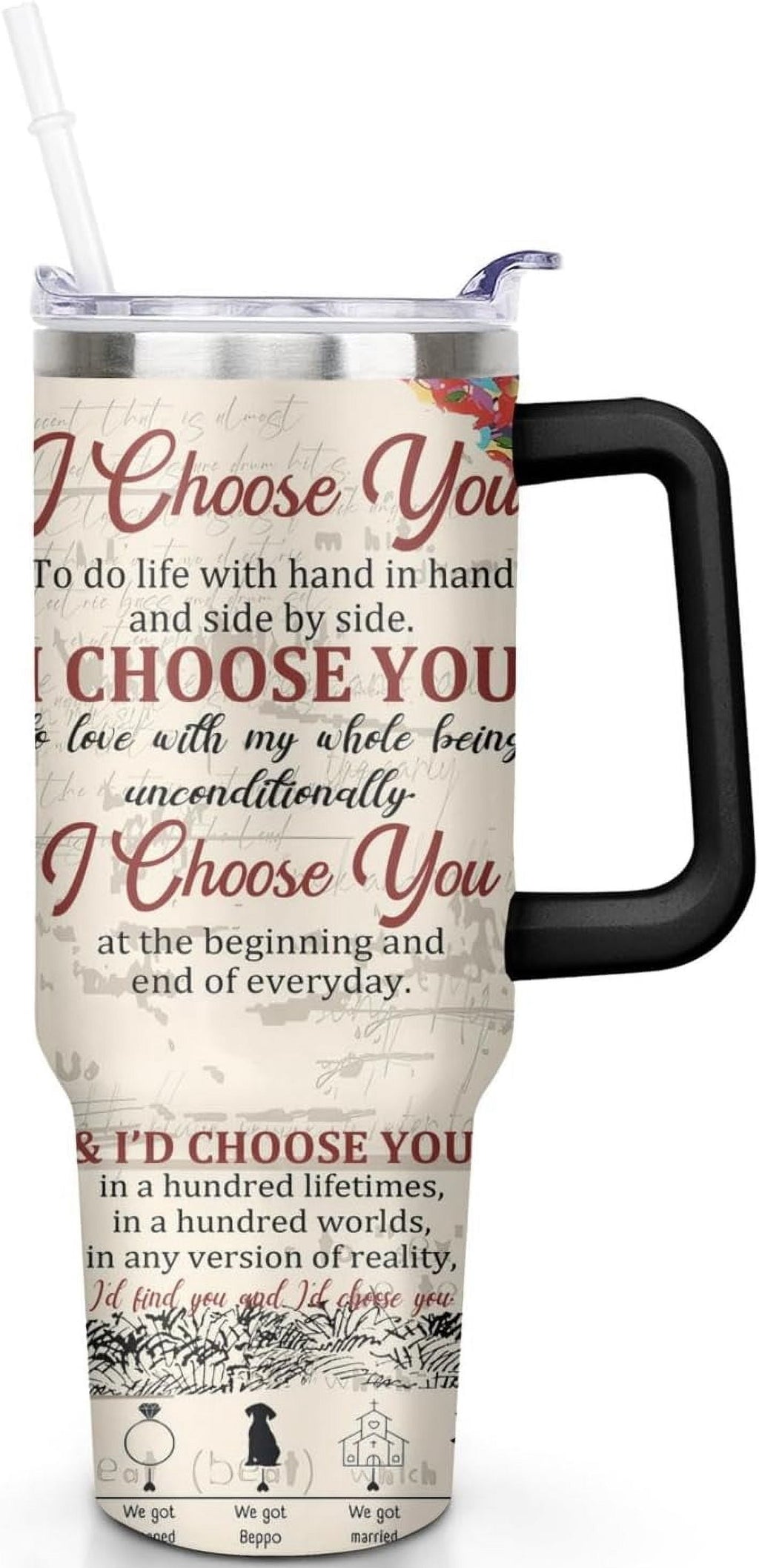40 Oz Couples Tumbler with Handle and Straw, Anniversary Couple Insulated Couples Mugs, Couples Engagement Gift Cup for Couples, Valentine Couple Coffee Mugs Engagement Gifts for Couples