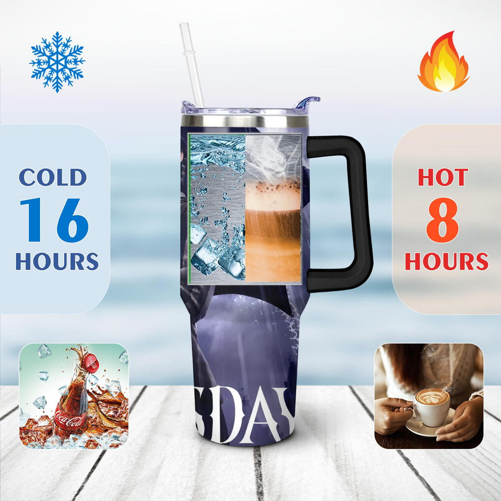 40oz Wednesday Girl Stainless Steel Tumbler with Lid and Straw,Wednesday Stuff Merchandise Spill Proof Travel Cup Double Wall Vacuum Insulated Coffee Mug with Handle Black