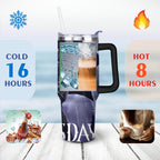 40oz Wednesday Girl Stainless Steel Tumbler with Lid and Straw,Wednesday Stuff Merchandise Spill Proof Travel Cup Double Wall Vacuum Insulated Coffee Mug with Handle Black