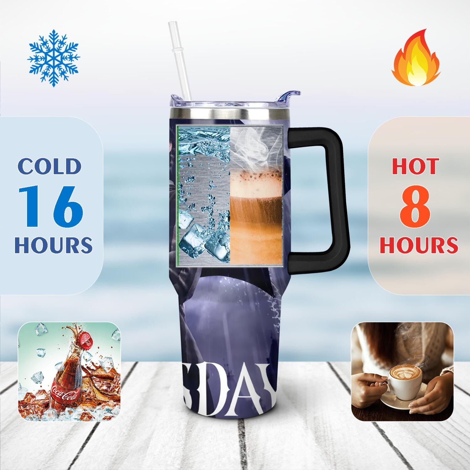 40oz Wednesday Girl Stainless Steel Tumbler with Lid and Straw,Wednesday Stuff Merchandise Spill Proof Travel Cup Double Wall Vacuum Insulated Coffee Mug with Handle Black