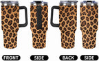 40oz Insulated Stainless Steel Tumbler with Handle, Abstract Brown Leopard Print Leakproof Water Bottles Travel Mug with Lid And Straw for Water, Iced Tea Or Coffee for Most Car Cup Holder