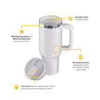 RTIC 40 oz Ceramic Lined Road Trip Tumbler with Handle and Leak-Resistant Straw Lid, White Glitter