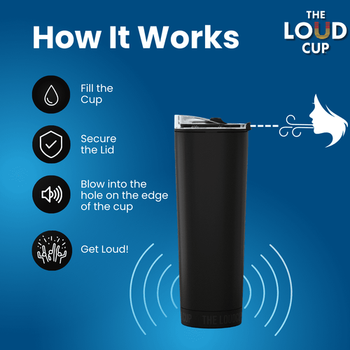 Loud Cup 23 oz Tumbler + Stadium Horn with Slide-Close Lid (Royal Purple) - Double-WallCup Reusable Water Bottle Coffee Travel Mug - Worlds Loudest Cup for Game Day