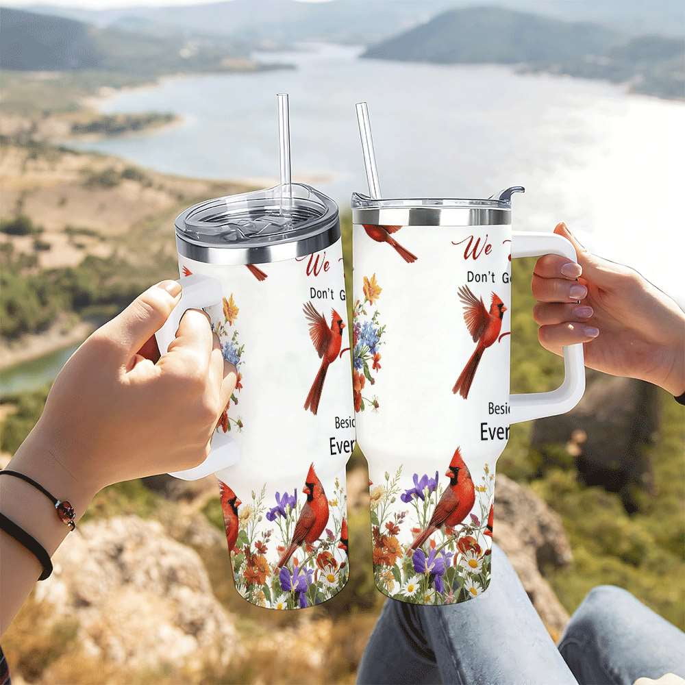 Cardinal Bird Floral Insulated Tumbler with Lid and Straw, Stainless Steel Travel Mug with Handle, Wildflower Spring Art Design