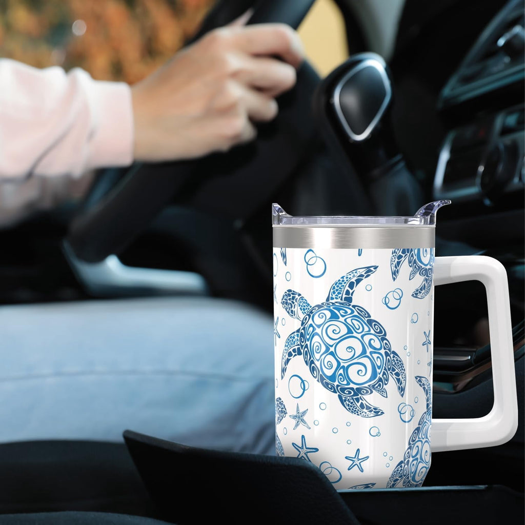 30oz Stainless Steel Sea Turtle Tumbler with Lid and Straw - Ocean Insulated Turtle Cup for Women''s Gifts