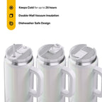 RTIC 64 oz Ceramic Lined Road Trip Tumbler with Handle and Leak-Resistant Straw Lid, White Glitter