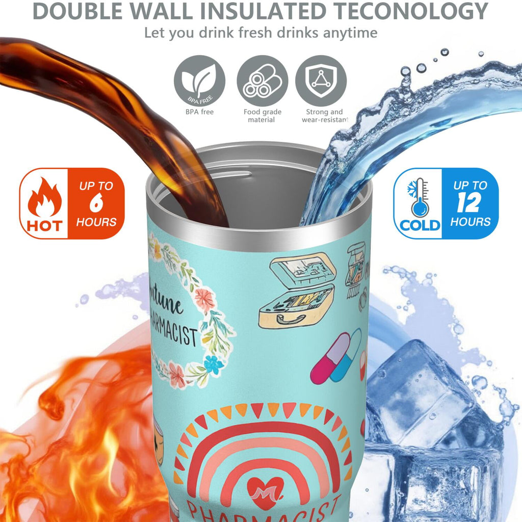 1pc pharmacist 30oz Tumbler with Straw & Handle - Insulated Stainless Steel Cup | Holiday Gift for Man Women (Christmas, Valentine's, Birthday)