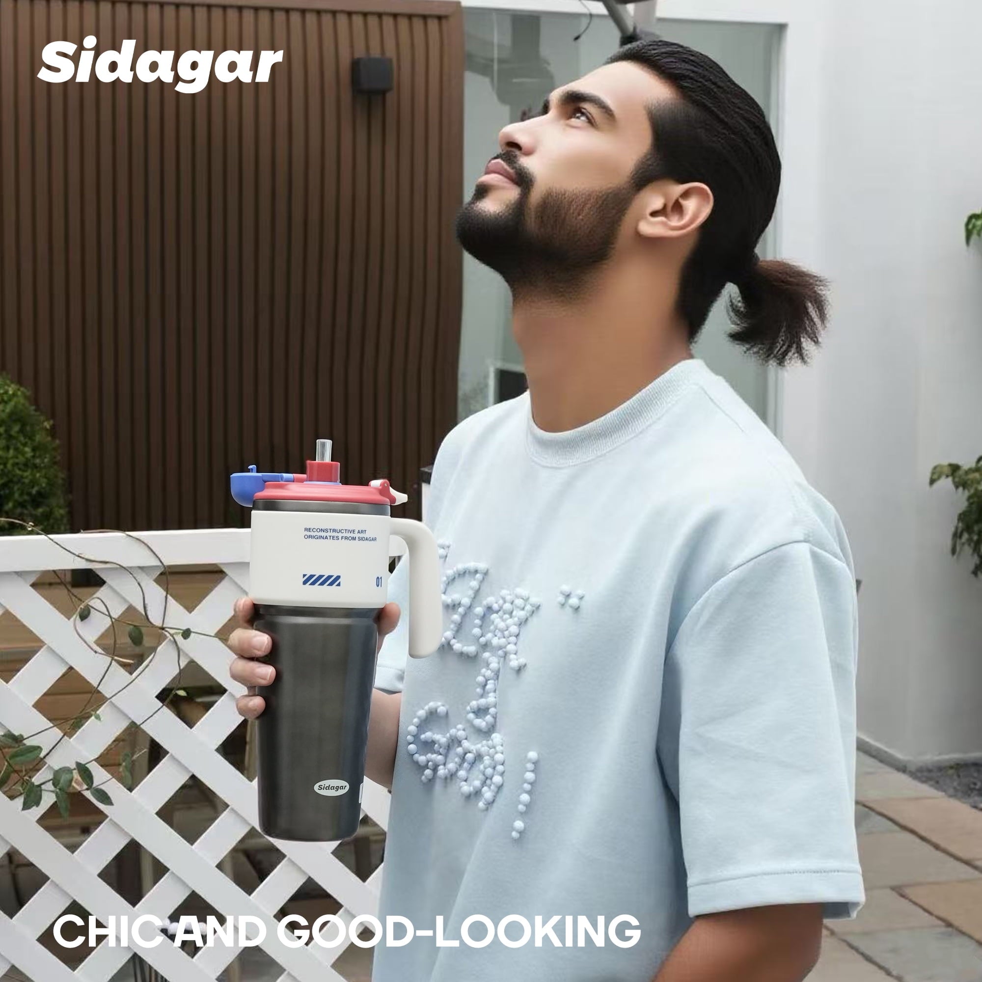 Sidagar 32 oz Stainless Steel Vacuum Insulated Tumbler with Straw and Handle, Arctic White