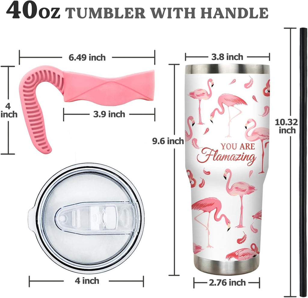 40 oz Tumbler with Handle and Straw 40oz Pink Flamingo Cup Insulated Coffee Travel Mug Spill Proof Leak Proof 40 ounce Stainless Steel Slim 40 oz tumbler with handle and Lid