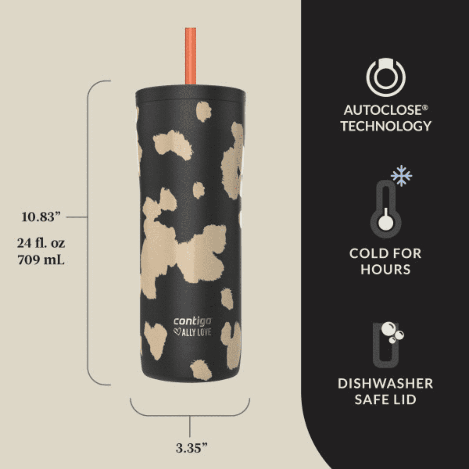 Contigo x Ally Love Streeterville 2.0 Stainless Steel Tumbler with Straw, 24 oz, Licorice