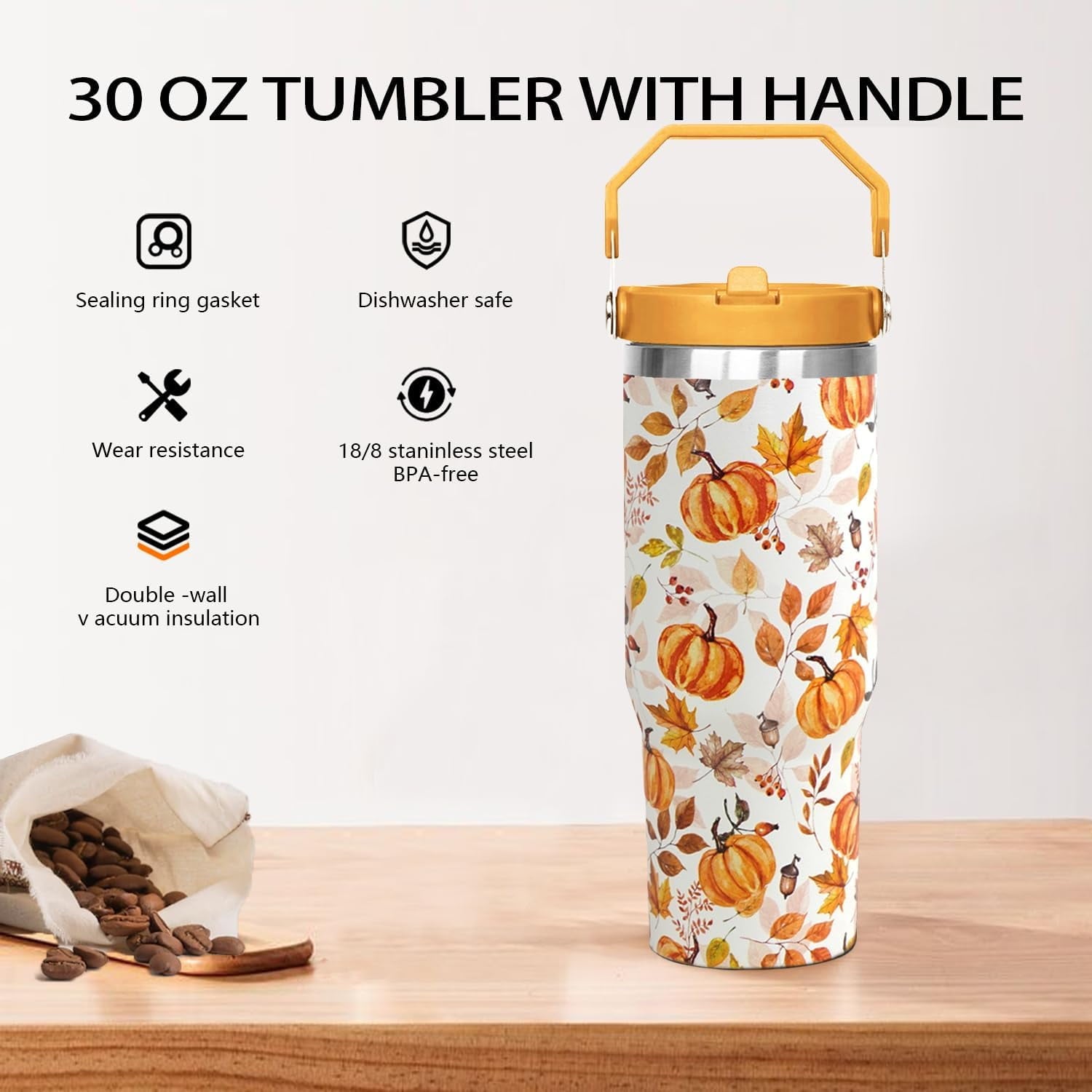 30oz Fall Pumpkin Flip Tumbler with Handle lid and Straw,Fall Coffee Travel Mug Cup Water Botter,Fall Gifts for Women,Fall Stuff Decor Accessories