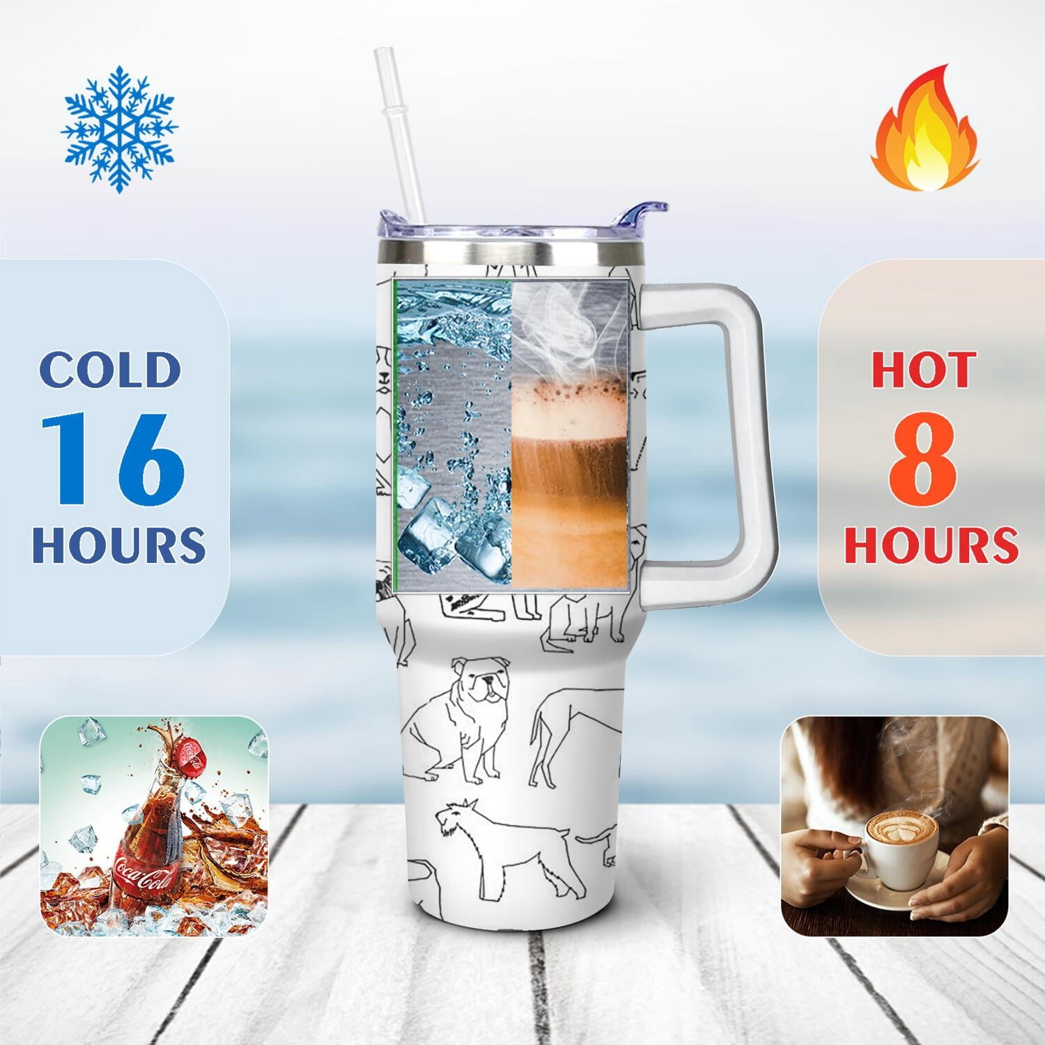 Gift for Dog Lovers Cute Dog Tumbler for Women - 40oz Dog Tumblers with Handle Straw and Lid Tumbler Cup Travel Coffee Mug