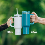 RTIC 40 oz Ceramic Lined Road Trip Tumbler with Handle and Leak-Resistant Straw Lid, White Glitter