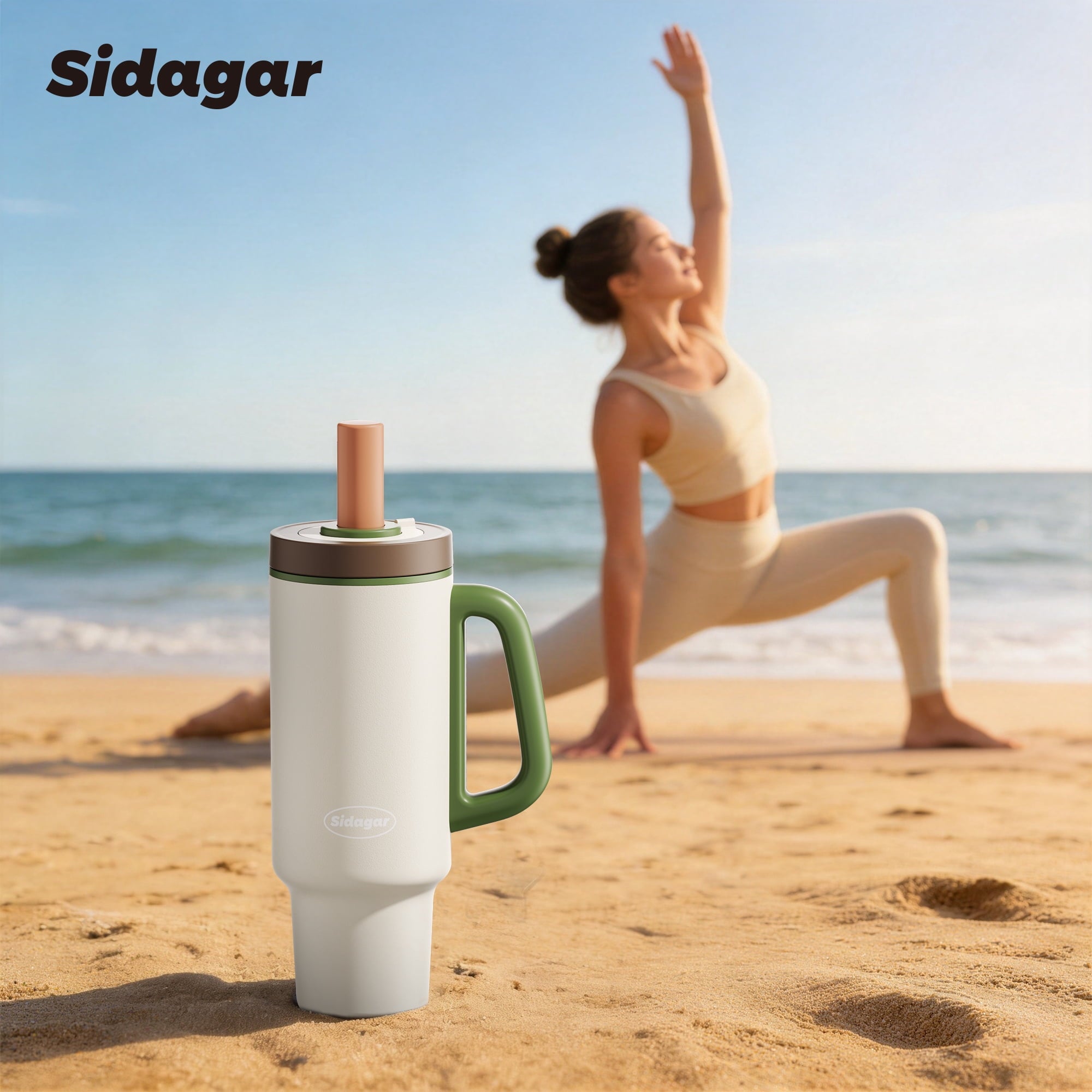 Sidagar 36 oz Stainless Steel Vacuum Insulated Ceramic Lined Tumbler, Cream Sprout White