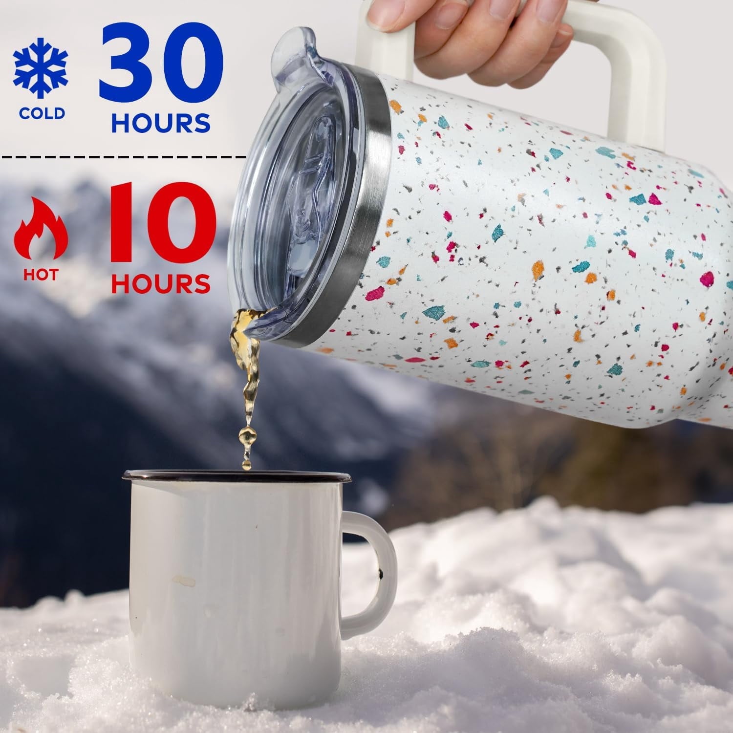 40oz Tumbler with Handle and Straw Lid | Vacuum Insulated Leak Proof Tumbler | Stainless Steel Travel Mug Water Bottle Cup Keeps Cold & Hot | Terrazzo