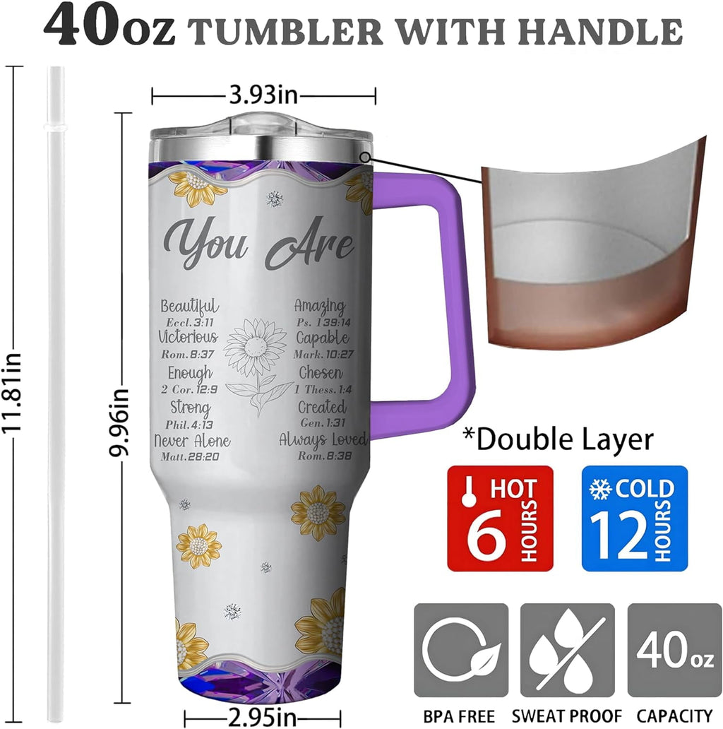 40 Oz Tumbler with Handle and Straw, Double Wall Coffee Travel Mug Spill Proof Leak Proof, Reusable Insulated Water Bottle 40 Oz, Stainless Steel Cup with Handle and Straw Gifts for Women