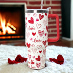 Love Tumbler 40 Oz Valentine Heart Tumbler With Handle,Valentine''s Day Coffee Travel Mug Cup Water Bottle,Heart Decor,Valentine''s Gifts for Wife Girlfriend Bride