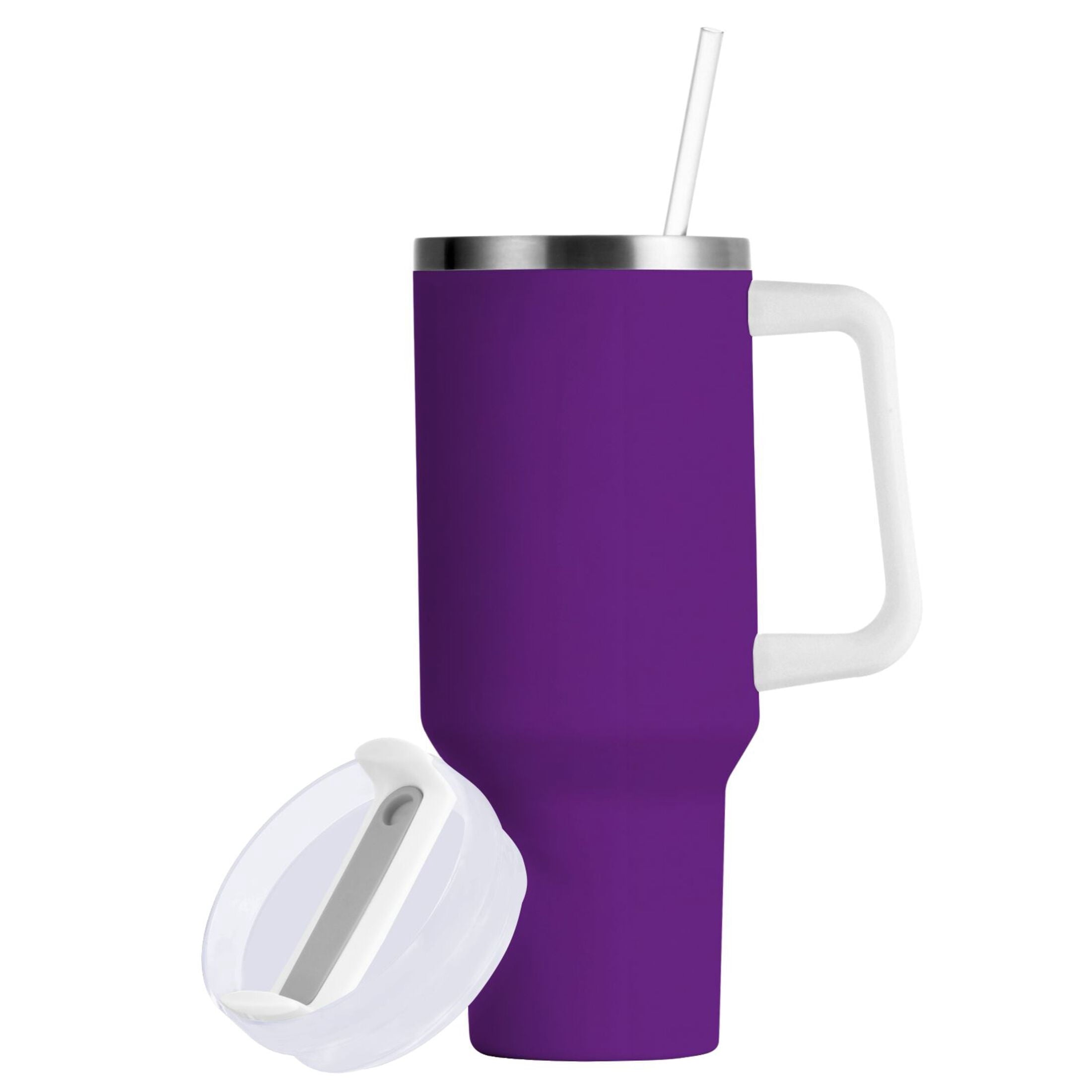 Ryvnso 40 oz Tumbler with Handle and Straw Insulated Stainless Steel Travel Mug with Lid Purple Solid Color