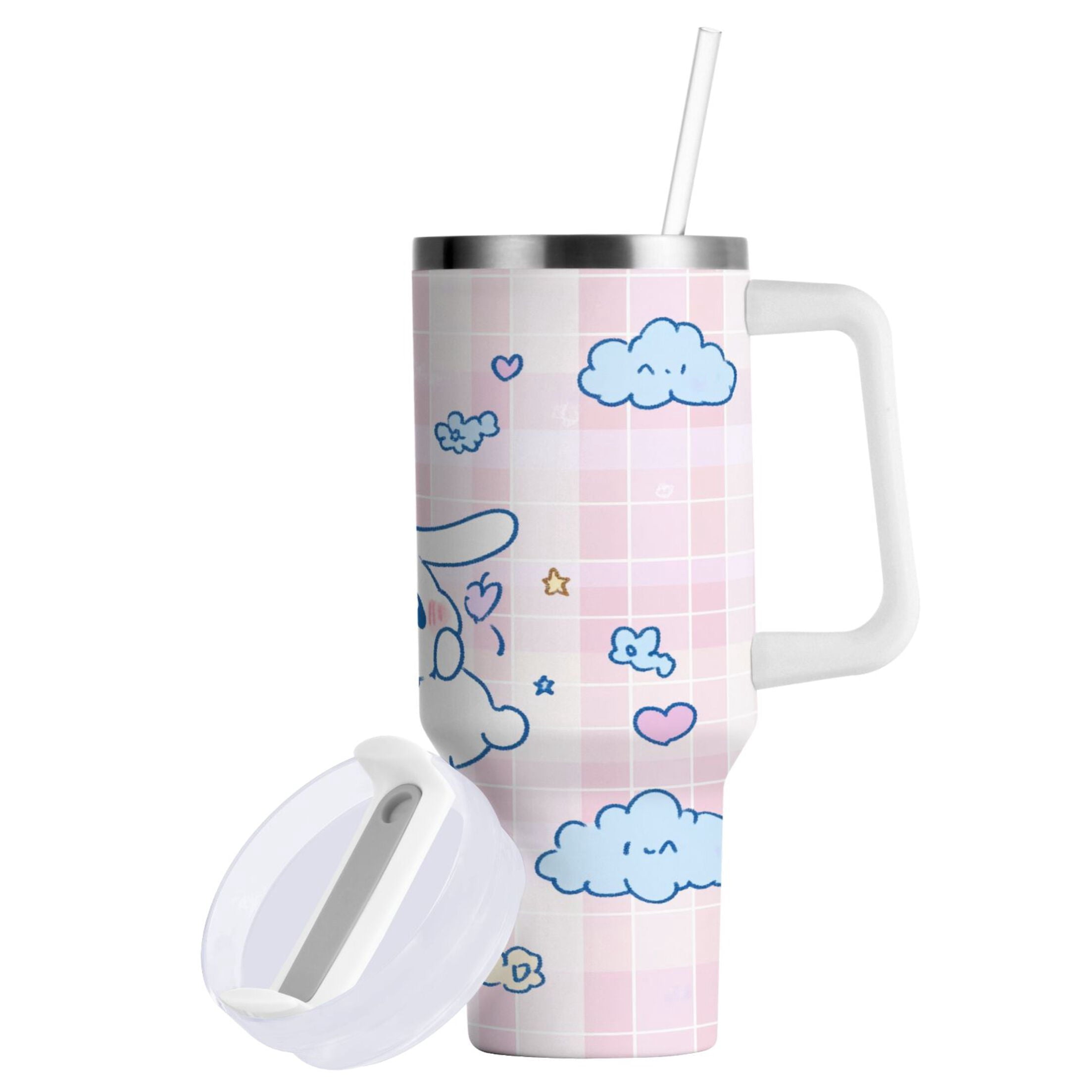 Cinnamoroll Flying in Sky Tumbler with Handle and Straw Lid 30 oz Insulated Vacuum Water Bottle Stainless Steel Travel Cup