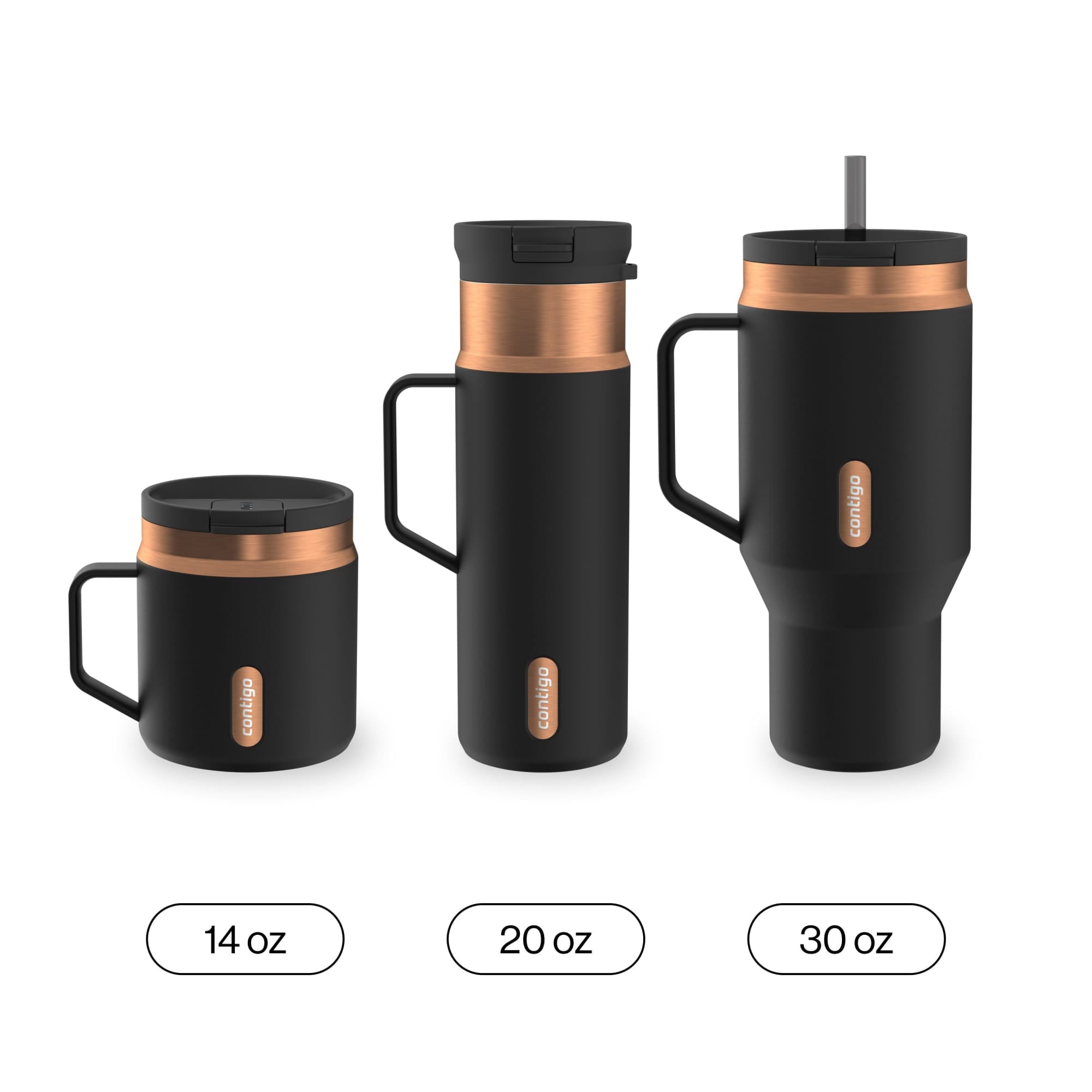 Contigo 30 oz Stainless Steel Water Bottle Tumbler with Straw – Leak-Proof Insulated Travel Mug, Reusable Water Bottle, Side Handle, Black/Bronze