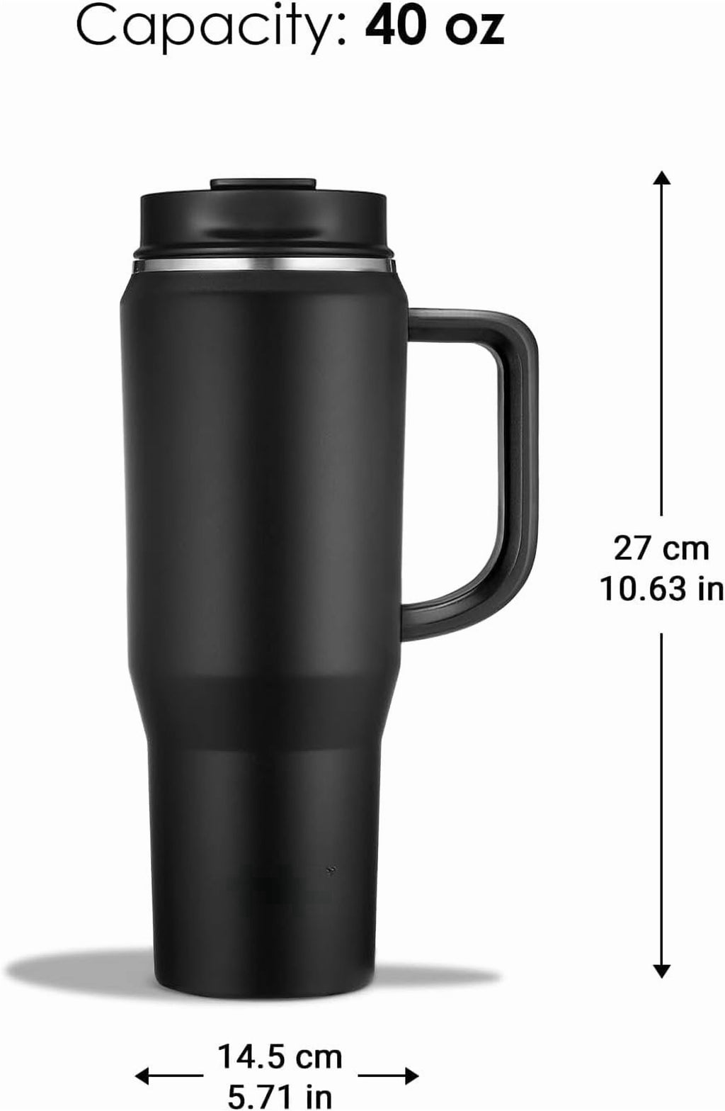 40 oz Tumbler with Handle, Insulated Tumblers with Lid and Straw, Large   Water Bottle Jug, Thermal Stainless  Travel Coffee Mug Cup, Black