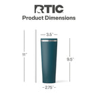 RTIC 28 oz Ceramic Lined Everyday Tumbler, Spill-Resistant Straw Lid, Marine