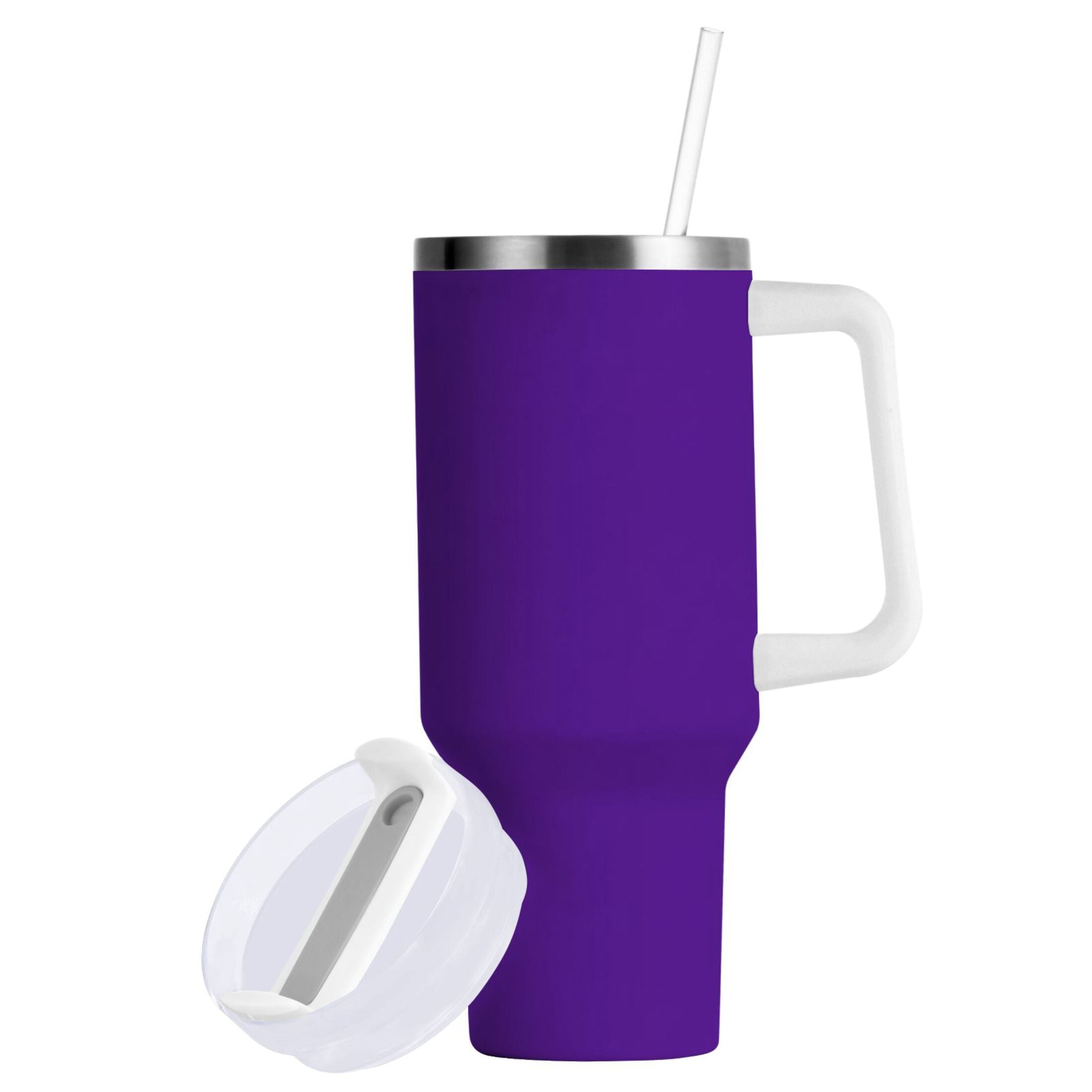 Ryvnso 40 oz Tumbler with Handle and Straw Insulated Stainless Steel Travel Mug with Lid Dark Purple