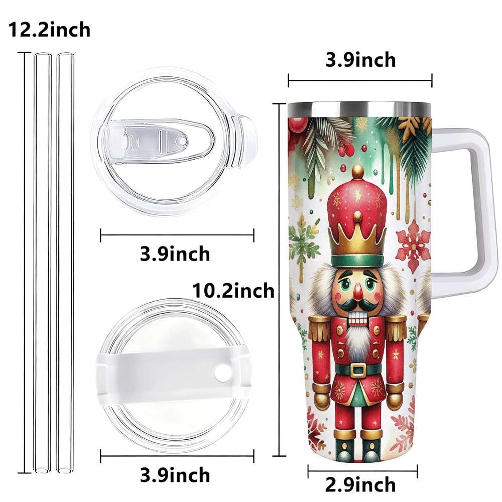 Nutcracker Christmas Insulated Tumbler with Lid and Straw, Holiday King Soldier Design Stainless Steel Travel Cup