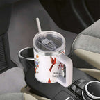 Cardinal Bird Floral Insulated Tumbler with Lid and Straw, Stainless Steel Travel Mug with Handle, Wildflower Spring Art Design
