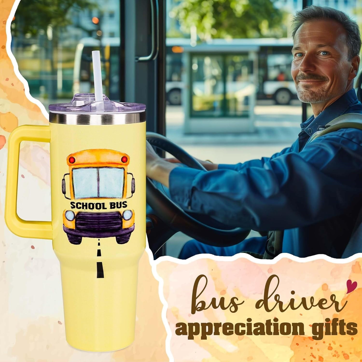 Christmas Gifts for Bus Drivers, School Bus Driver Tumbler 40 OZ, School Bus Driver Gifts, Bus Driver Appreciation Gifts, Back to School Gifts for Men Women, Bus Driver Travel Coffee Mug, Driver Cup