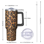 Leopard Print 40oz Tumbler with Handle and Straw, Large Capacity Travel Cup for Hot & Cold Drinks, Double Walled Vacuum Insulated Cup,Birthday Gifts for Women Girls