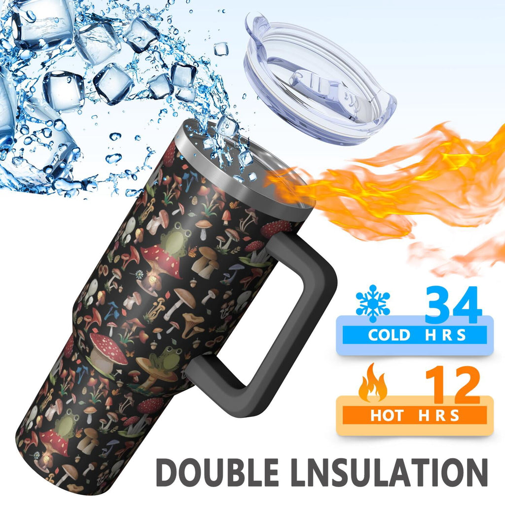 Stylish 40oz Mushroom Tumbler with Handle, Flip Straw Lid, Leakproof Travel Cup Gift