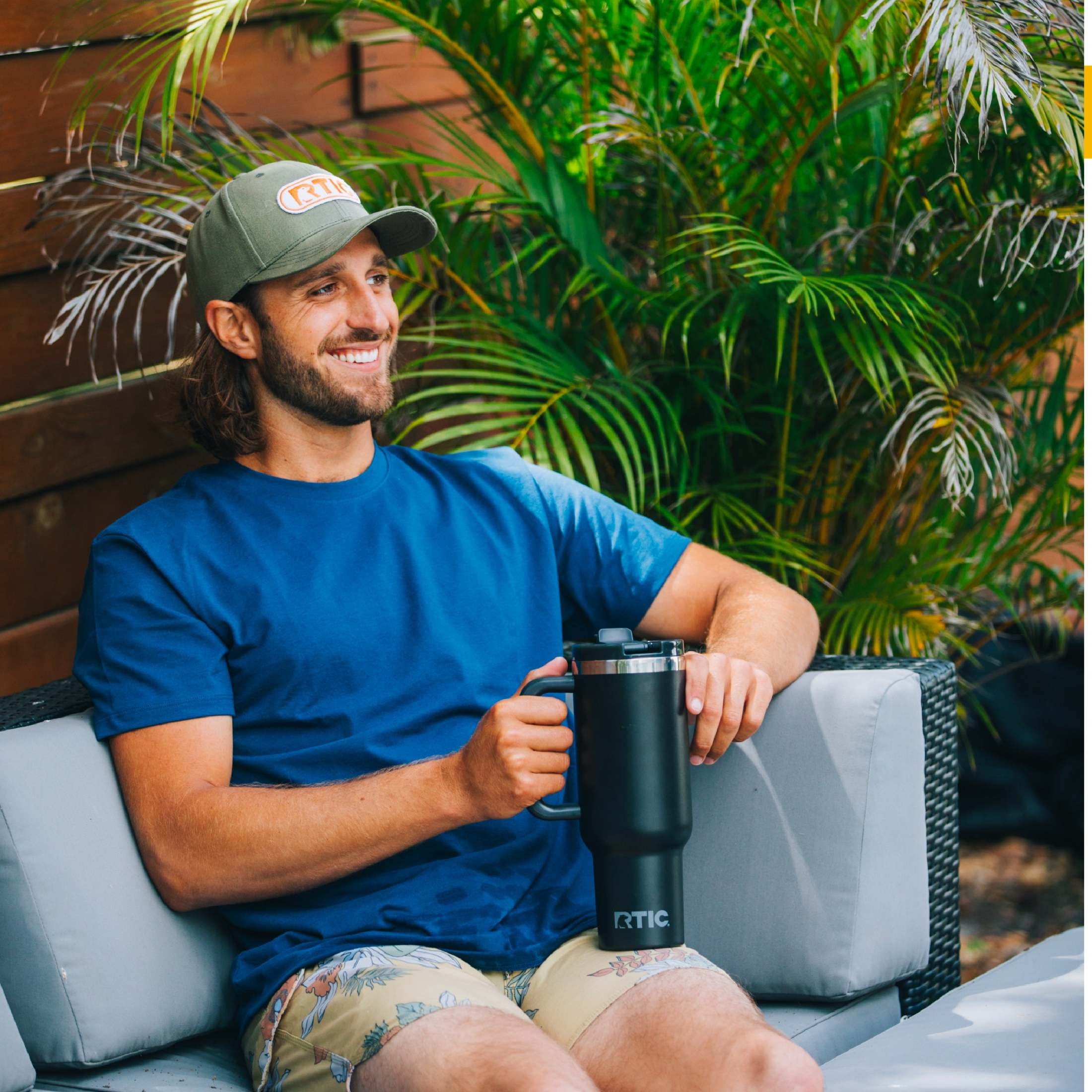 RTIC 40 oz Ceramic Lined Road Trip Tumbler with Handle and Leak-Resistant Straw Lid, Beach
